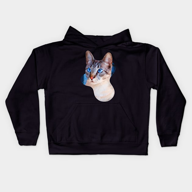 white domestic shorthair cat painting Kids Hoodie by Arteria6e9Vena